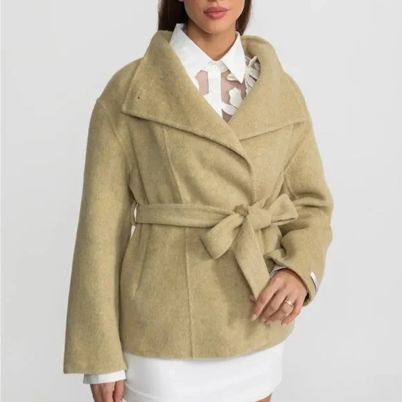 Sierra Darien Cirelle Wool Belted Mini Wrap Coat Small NEW