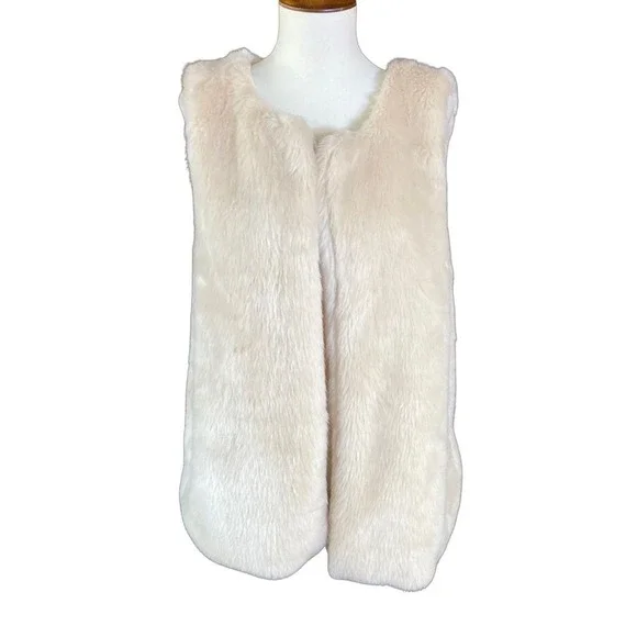 Signature Studio Women's‎ Vest Sz S Cream Faux Fur Open Front