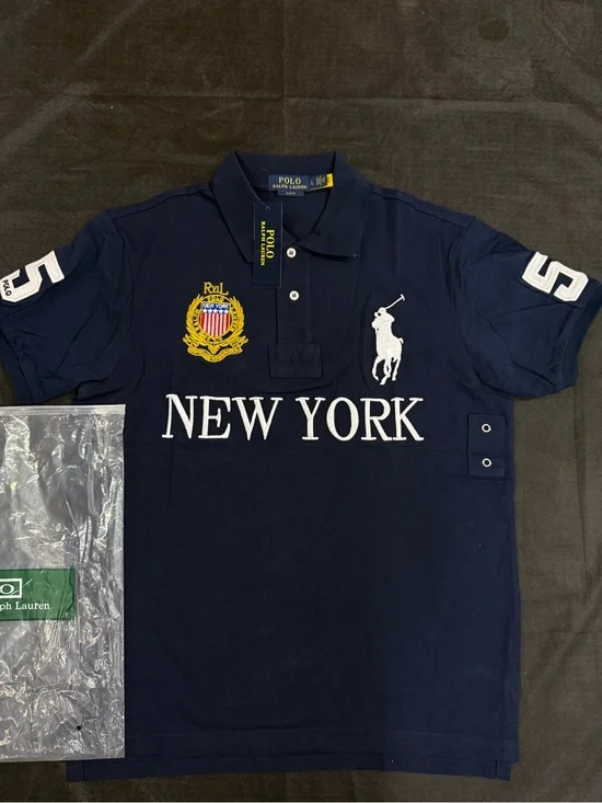 Ralph Lauren Navy Polo with White Embroidered Logo and New York Script