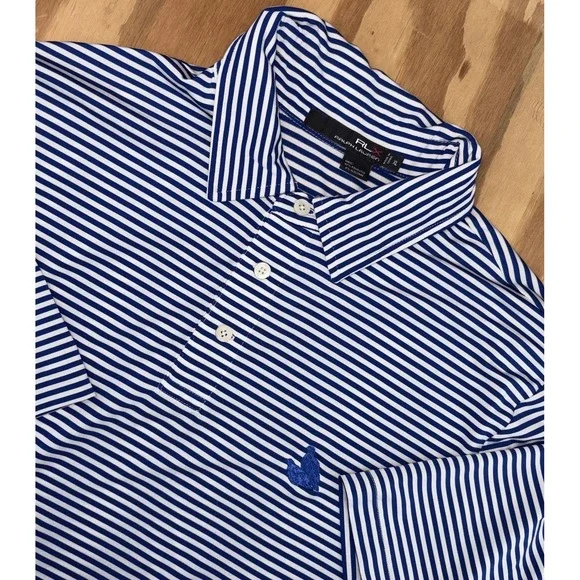 RLX Ralph Lauren Golf Polo Mens XL Royal Blue Striped Embroidered‎ Birds Logo