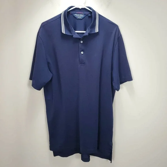 Ralph Lauren Golf Sport Performance Blue Polo Short Sleeve‎ Mens Large Spell-Out