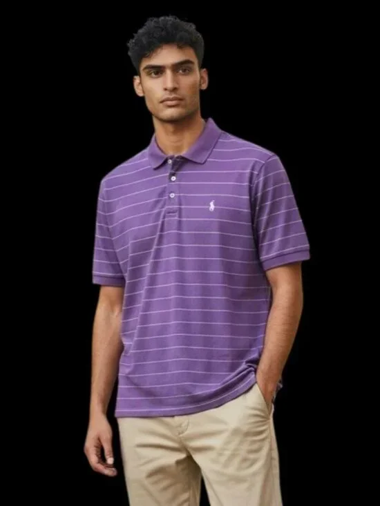 Ralph Lauren Polo Golf Shirt Mens Large Purple Striped Performance Classic Sz L