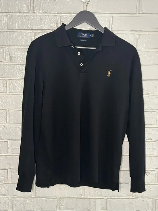 Polo by Ralph Lauren Men's Black Long-Sleeve Polo Shirt Medium