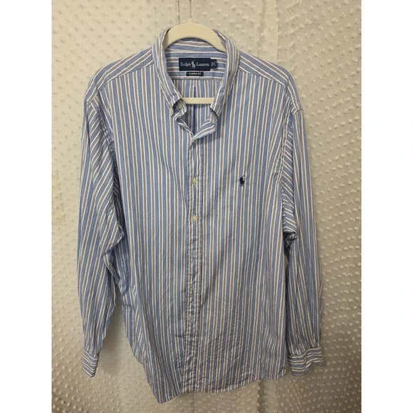 Ralph Lauren Polo Dress Shirt Classic Fit Mens Size 17 Blue and White Stripes