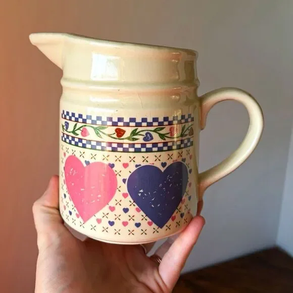 Heart's Delight Collection Ceramic Hearts Pitcher, Glossy Decorative Handle