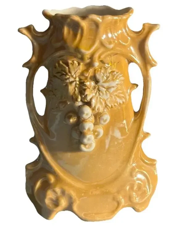 Vintage Porcelain Creamer Pitcher Yellow Floral Grape Vine Design