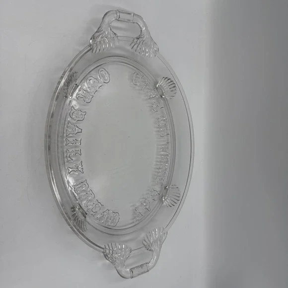 EAPG Clear Glass Footed Two Handled Bread / Communion Tray Early American Glass