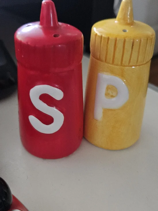Vintage Ceramic Salt & Pepper Shakers - Red and Yellow