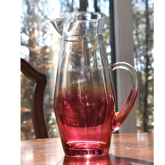 Vintage West Virginia Blendo Clear to Pink Ombré Serving Pitcher – 11 5/8