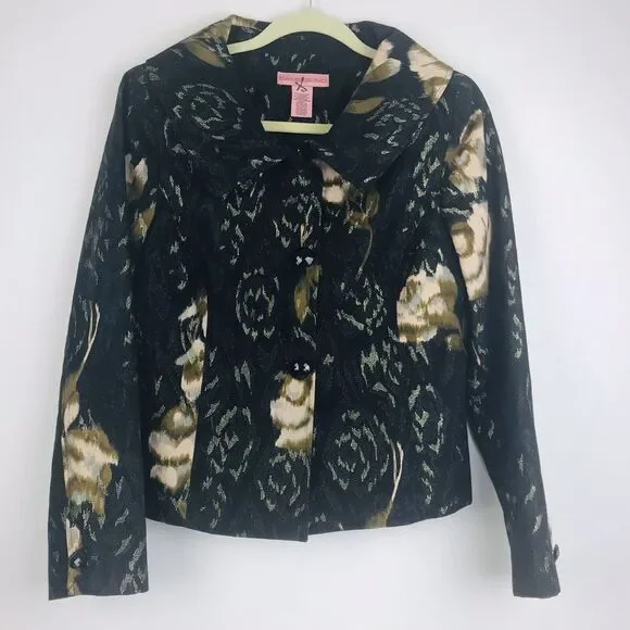 Bandolino Women's Black Gold Floral Shimmer Button‎ Front Jacket Size 6