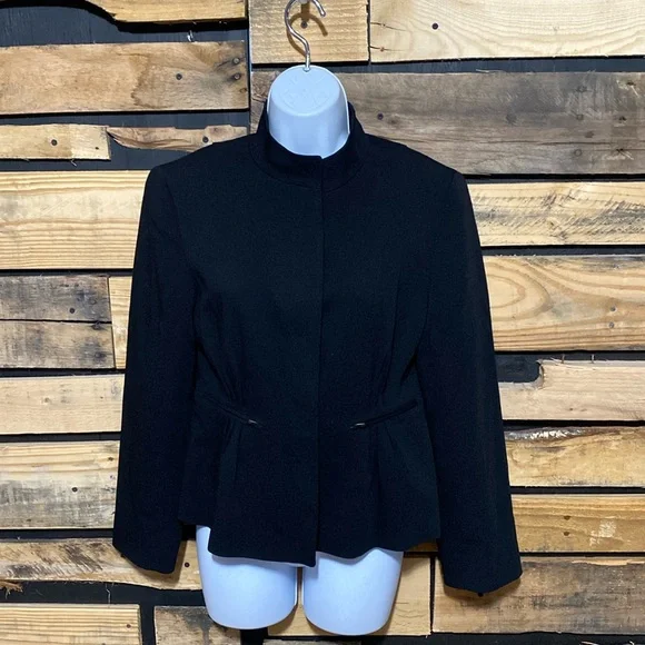 LAFAYETTE 148‎ Pleated Mandarin Collar Peplum Zip Pocket Wool Blazer Jacket 4