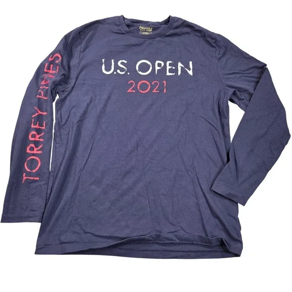 Polo Golf Ralph Lauren Shirt Mens Medium Blue US Open 2021 Torrey Pines Golf