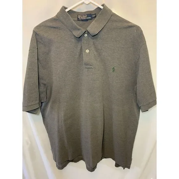 Mens Polo By Ralph Lauren XXL Grey Cotton Collared Polo Golf‎ Short Sleeve Shirt