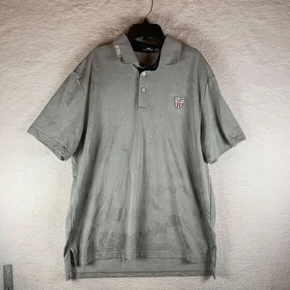 RLX Ralph Lauren Men's Gray Short Sleeve Golf 2020 U.S. Open Polo Shirt Size‎ L