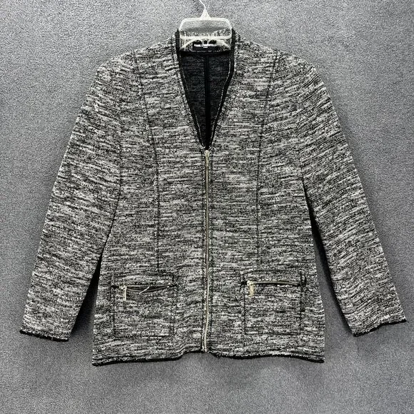 Karl Lagerfeld Jacket Womens XL Tweed Full Zip Blazer Raw‎ Hem Black White