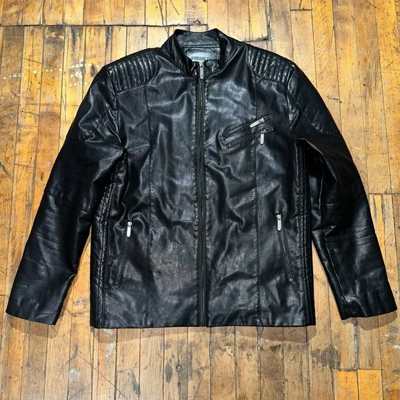 American Breed Leather Jacket Women Large Black Faux Fur Lined Slim Fit Full Zip