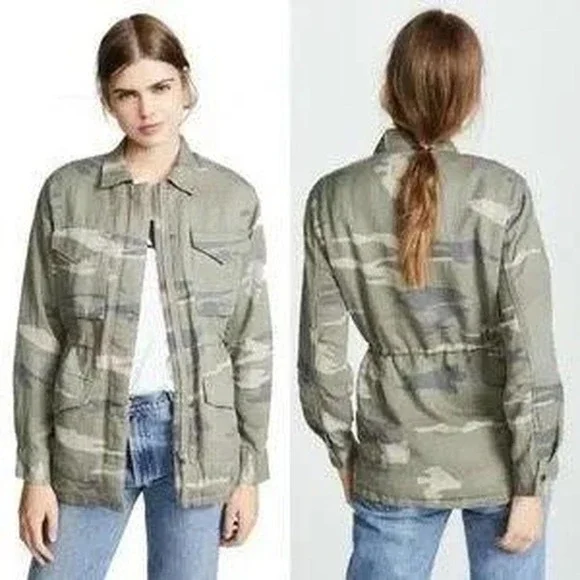 Rails Whitaker Sage Camo Drawstring Utility Jacket Fur Lined Heavy Winter Coat M