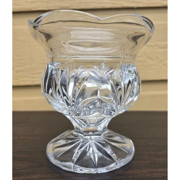 Vintage Clear Cut Glass Footed Candy Dish Scalloped Rim Pedestal Bowl 5 Inch