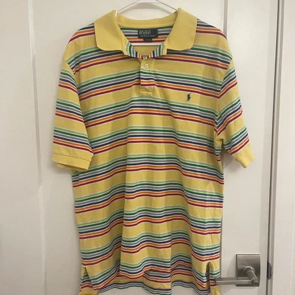 Vintage Yellow Striped Polo Shirt Preppy Spring‎ 90s Easter Shirt