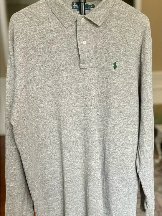 Ralph Lauren Heather Gray Long-Sleeve Polo with Green Pony, Men’s XL