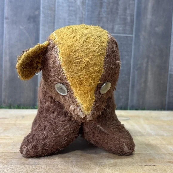 Antique Primitive Brown & Yellow Plush Stuffed Teddy Bear As Is Vintage