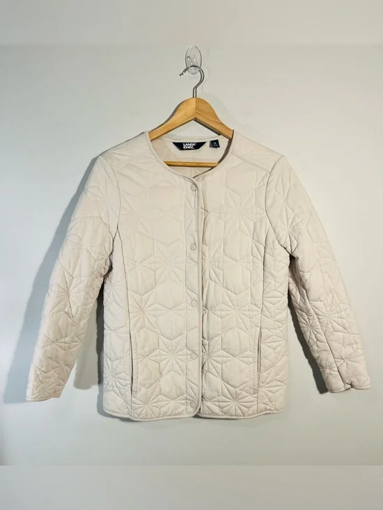 LANDS' END Cotton Quilted Insulated Jacket Light Stone Cabin Core M 10-12