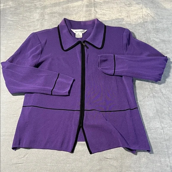 Misook Purple Zip-Front Knit Blazer with Black Trim Sz S