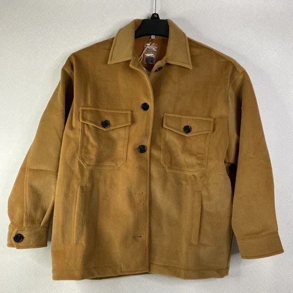 LUCCA‎ Jacket Coat Women's Brown Sz S Button Down Pockets Collared Shacket NWT