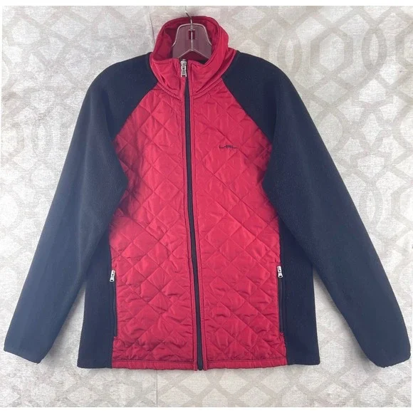 Lauren Active Ralph Lauren Womens Red Quilted‎ Hybrid Fleece Full Zip Jacket M