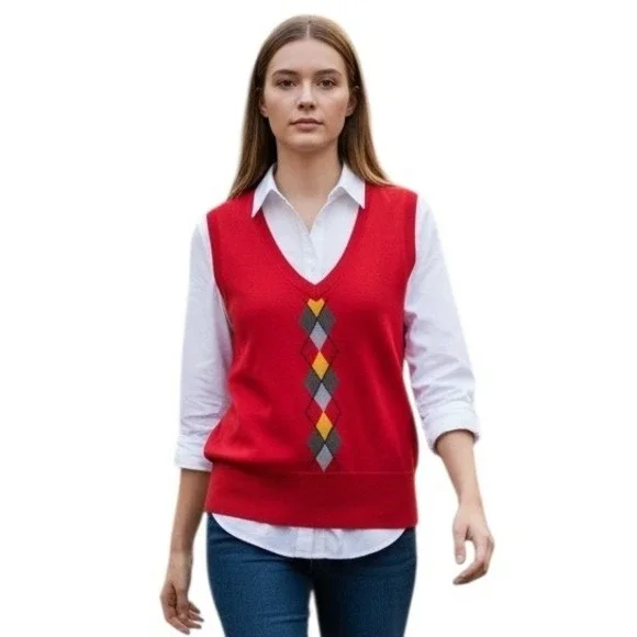Y2k Vintage Argyle Arizona Juniors size Small  Academia Ivy League Preppy Vest‎