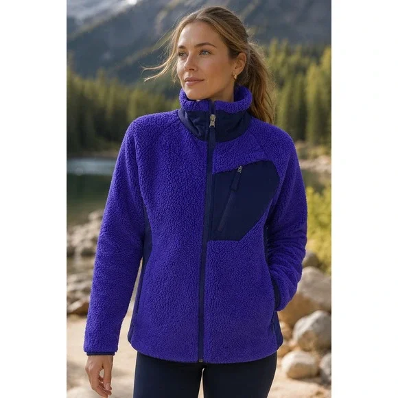 Columbia‎ Womens M Purple Sherpa Fleece Jacket Full Zip Outdoor Hiking Cozy