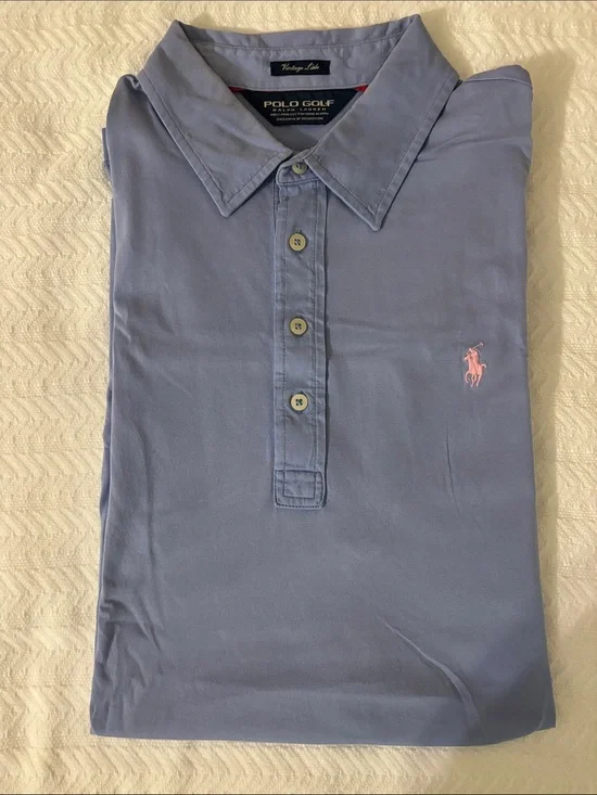 Ralph Lauren Polo Golf Men's Light Blue Vintage Polo with Pink Pony