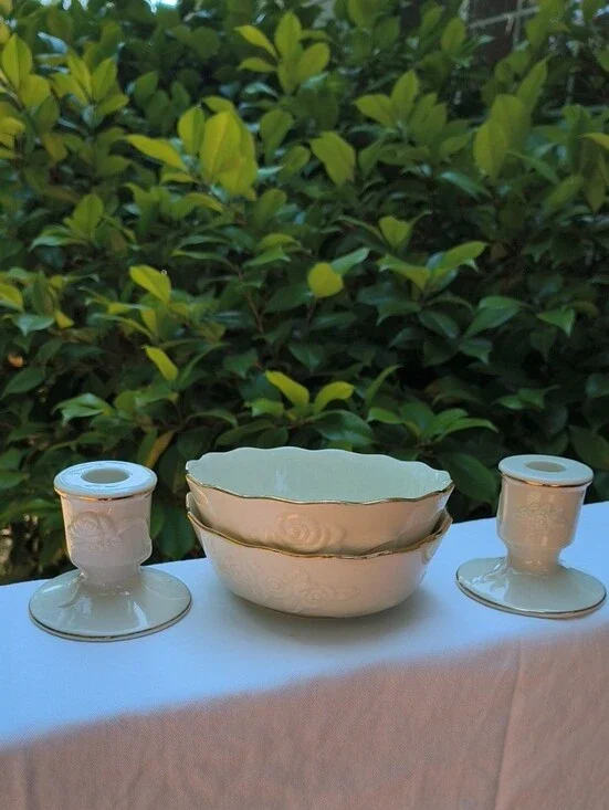 Lenox Porcelain Bowls with Certified Gold Trim / Candle Stick Holder Formal Set