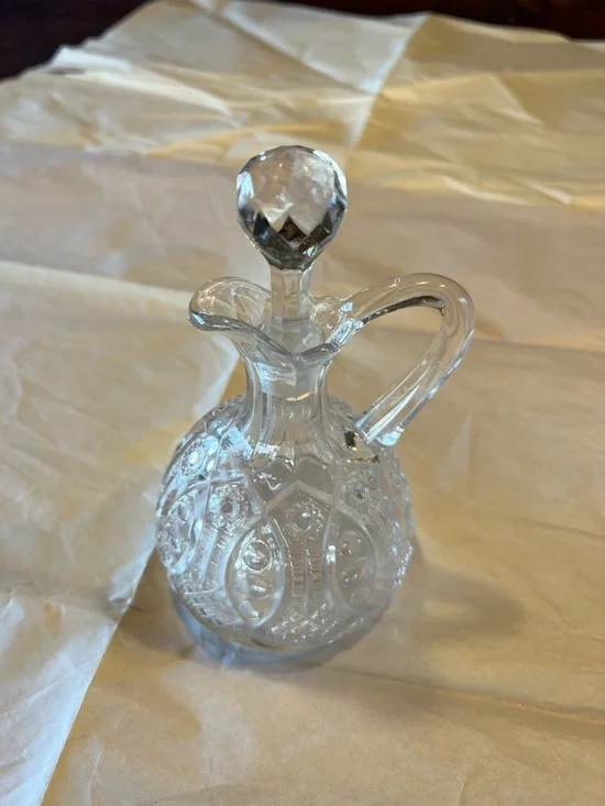 Cut Glass Cruet with Stopper - Clear Glass