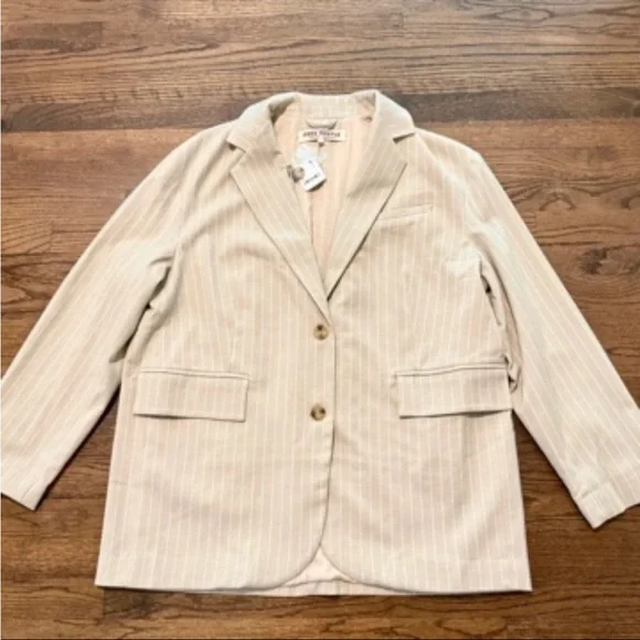 Cream Pinstripe Tailored Blazer Jacket