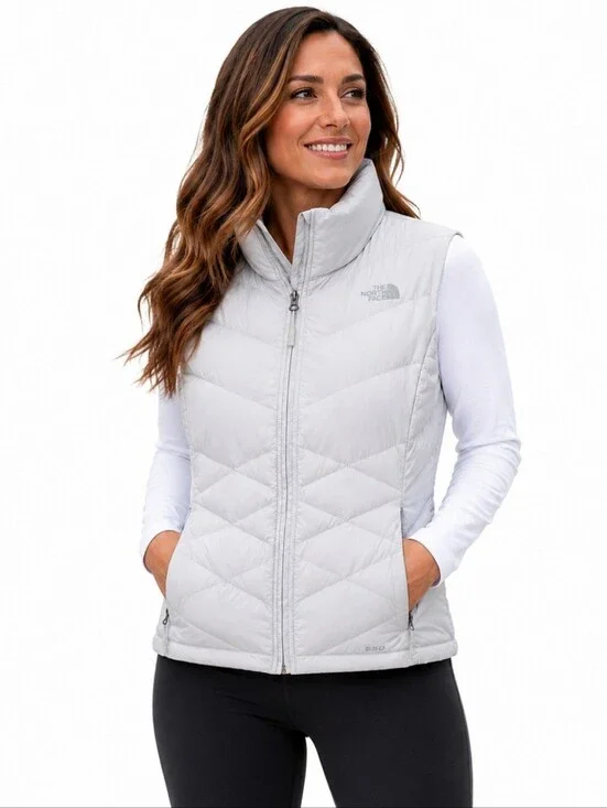 The North Face 550 Fill Goose Down Puffer Vest Women's Large Light Gray Full Zip