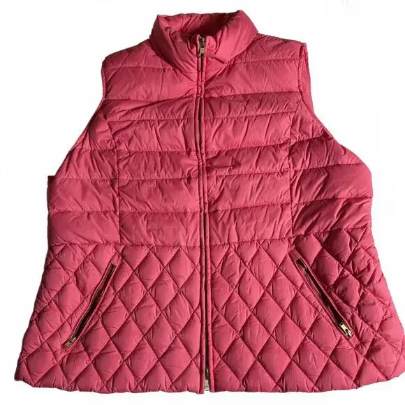 TALBOTS Pink Down Quilted Puffer Vest  WOMENS XL Petite.‎ Y2K Preppy CABIN CORE