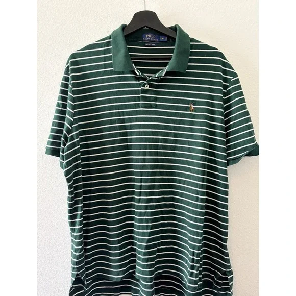 Polo Ralph Lauren Pima Soft Touch Polo Shirt Mens XXL Green White Striped Cotton