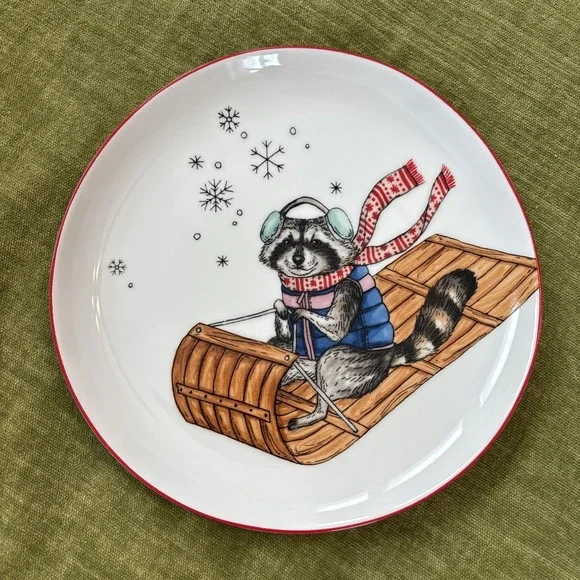 West Elm 2020 Rachel Kozlowski Christmas Dapper Animal Racoon Salad Plate 8.5
