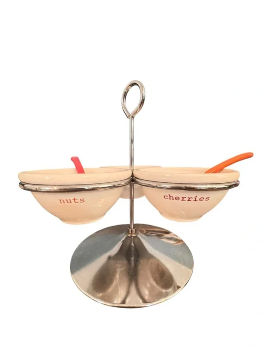 Pottery Barn Sprinkles Nuts Cherries Ice Cream Topping Bowl Caddy
