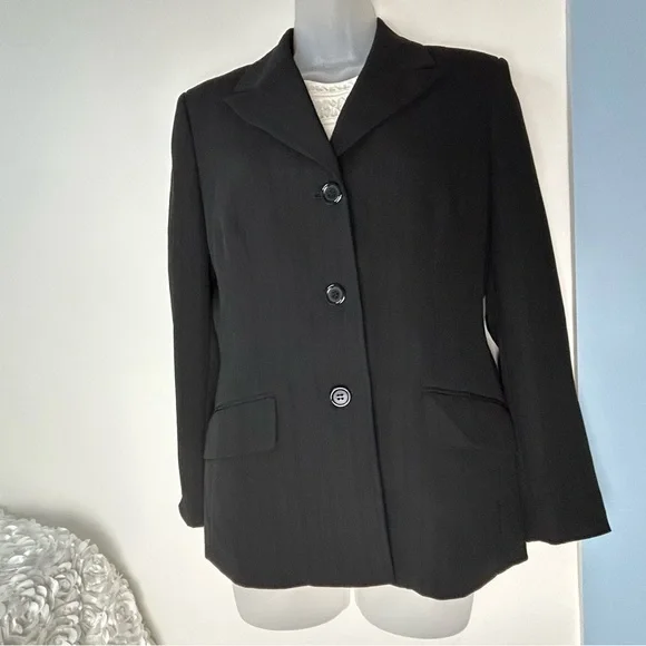 Le Suite 3-Button Black Blazer Suit‎ Jacket 10 Petite Business Casual Preppy