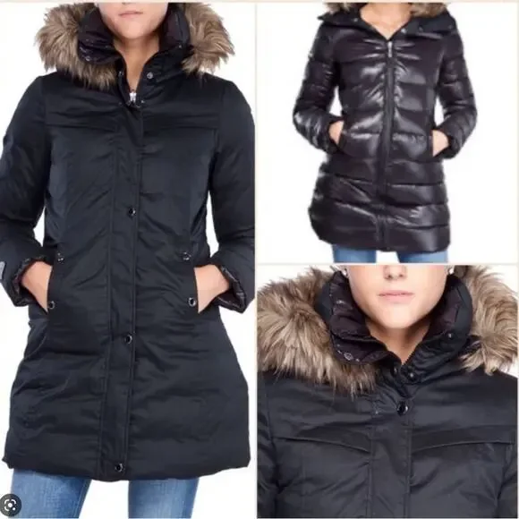 Soia & Kyo‎ Jenna Reversible Down Jacket with Detachable Hood in Black.