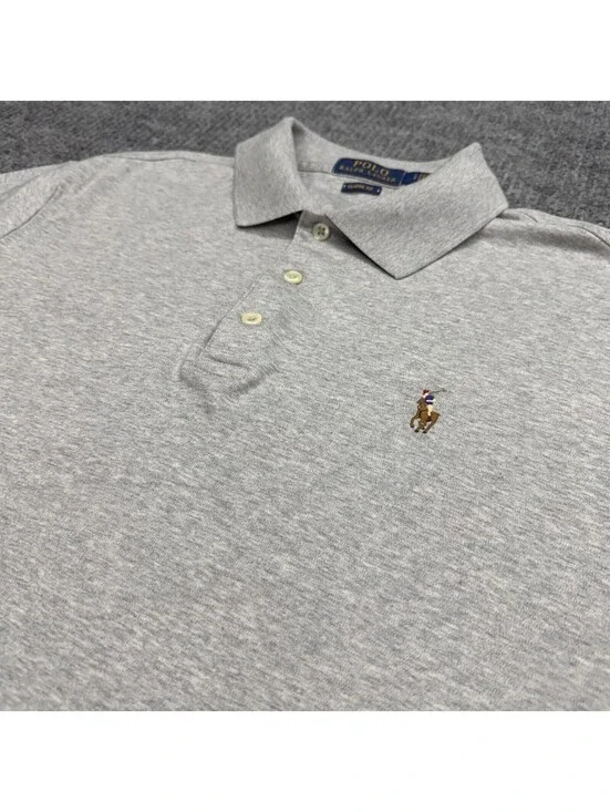 Polo Ralph Lauren Polo Mens Large Classic Fit Gray Flesh Pony Short Sleeve