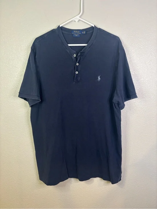 Ralph Lauren Navy Short-Sleeve Henley with Pony Logo