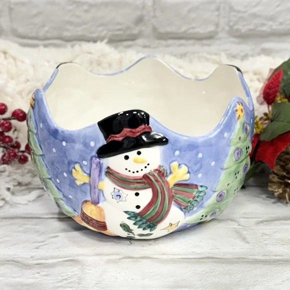 Sango The Sweet Shoppe Christmas Holiday Snowman Centerpiece Bowl By Sue Zipkin