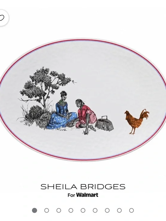 Sheila Bridges for Walmart Oval Serving Platter - White with Red & Blue Trim