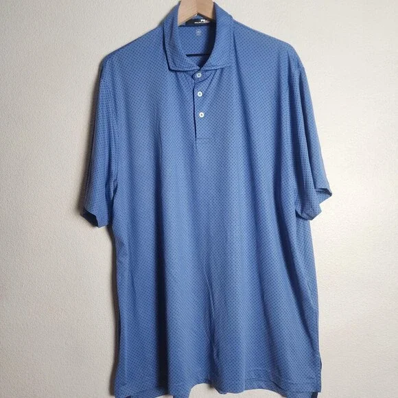 RLX Ralph Lauren Polo Shirt Mens 2XL Blue Geometric Wicking Golf Performance