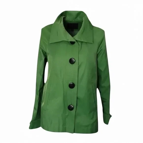 Gallery Petite Rain Trench Coat Size Small Petite Green Cotton Blend Button Up