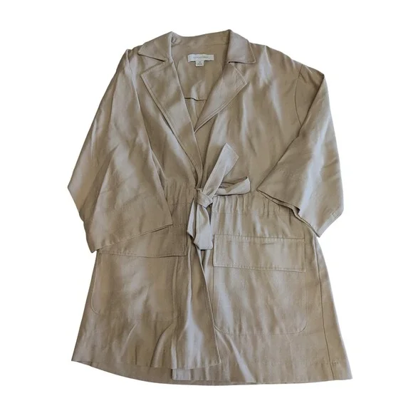 Madison Grey XS‎ Tan Utility Jacket Tie Waist 3/4 Sleeve Rayon Twill Womens