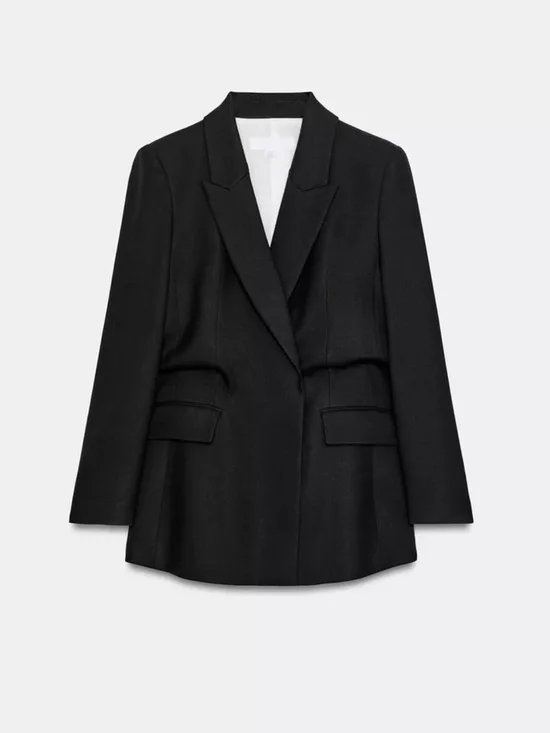 DOUBLE-BREASTED BLAZER WITH PUFF WAIST & SHOULDER PADS